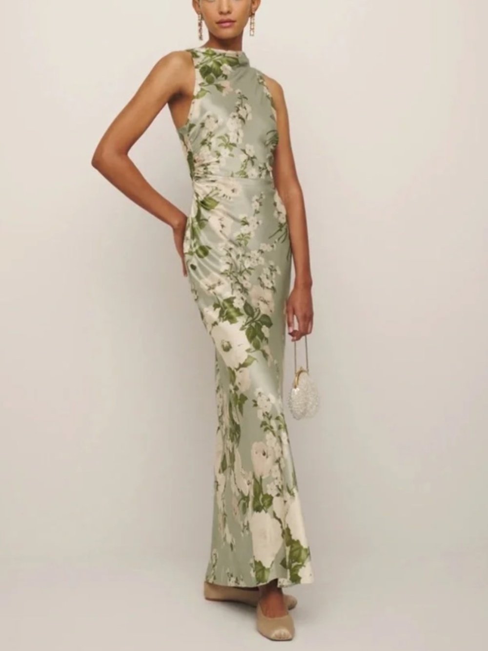 Reformation ANAIIS Silk Maxi Dress Tarragon Green Floral - Size 0 - with tags